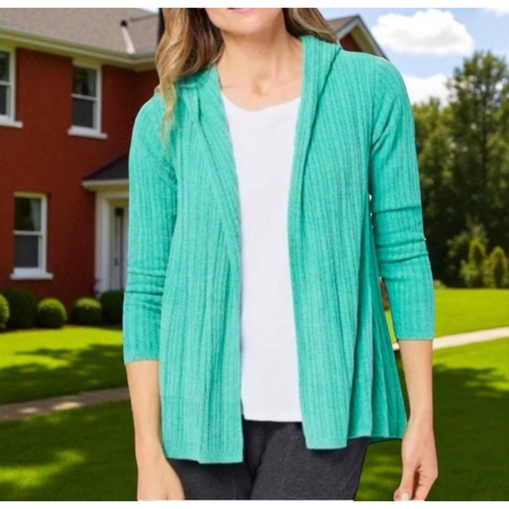 Barefoot Dreams Cozy Chic Ultra Lite‎ Ribbed Hooded Green Cardigan Sweater 3XL